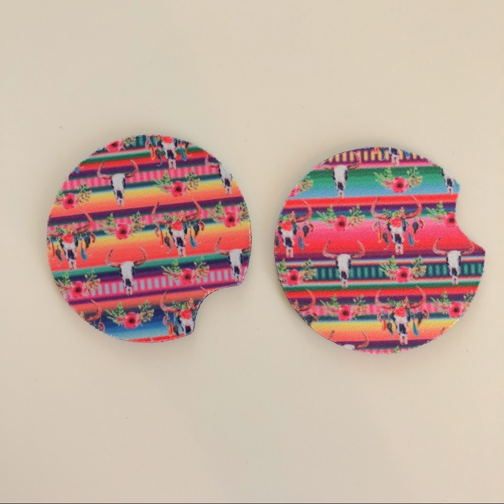 Serape Skull Car Coaster Set